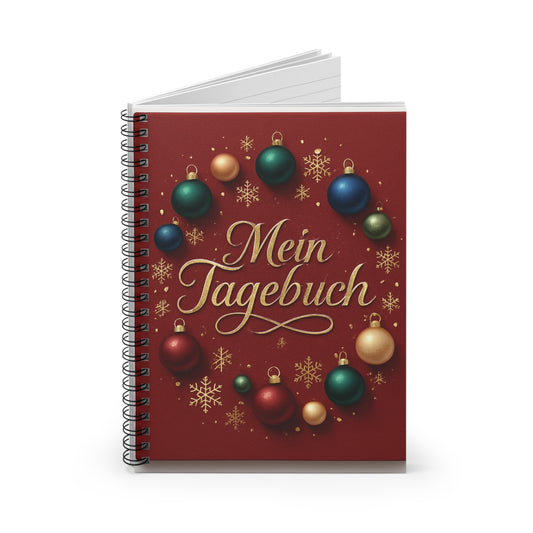 Mein Tagebuch Spiral Notebook | Christmas Ornament Wreath, Ruled Journal